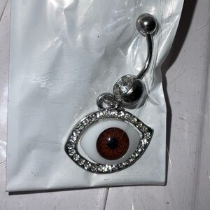 Greek EVIL Eye Pendant Belly Button Ring with Crystals VINTAGE NEW